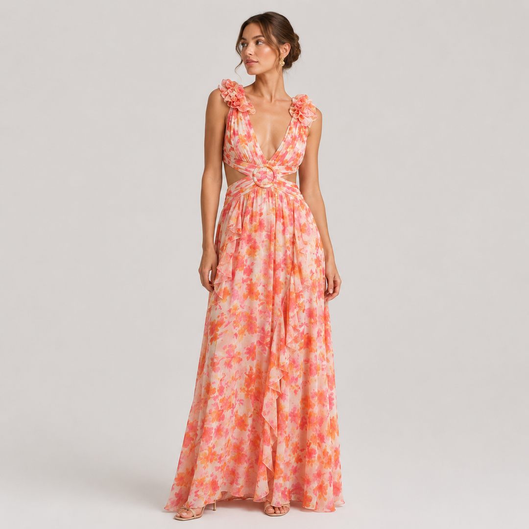 Daniela | Vestido Largo Floral con Escote en V