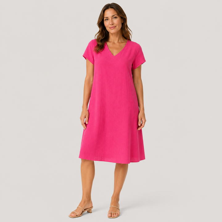 Klara | Vestido Midi de Algodón con Cuello en V