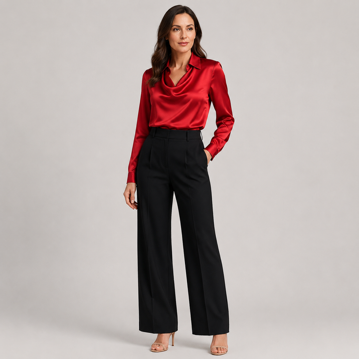 Zofia | Blusa Satinada con Cuello Drapeado