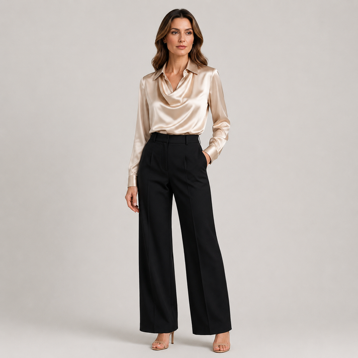 Zofia | Blusa Satinada con Cuello Drapeado
