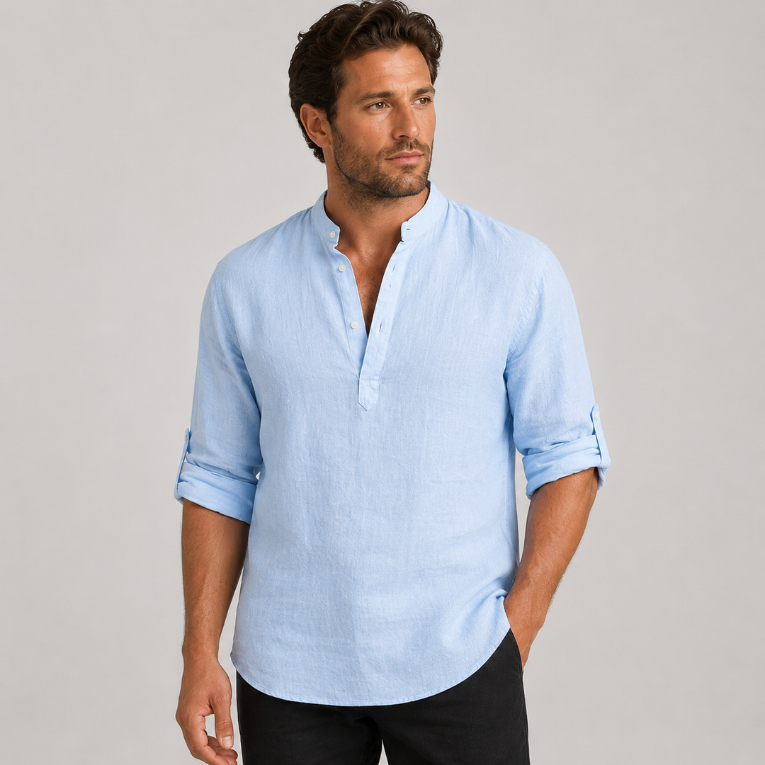 Mateo | Camisa de Lino Casual con Cuello Mao