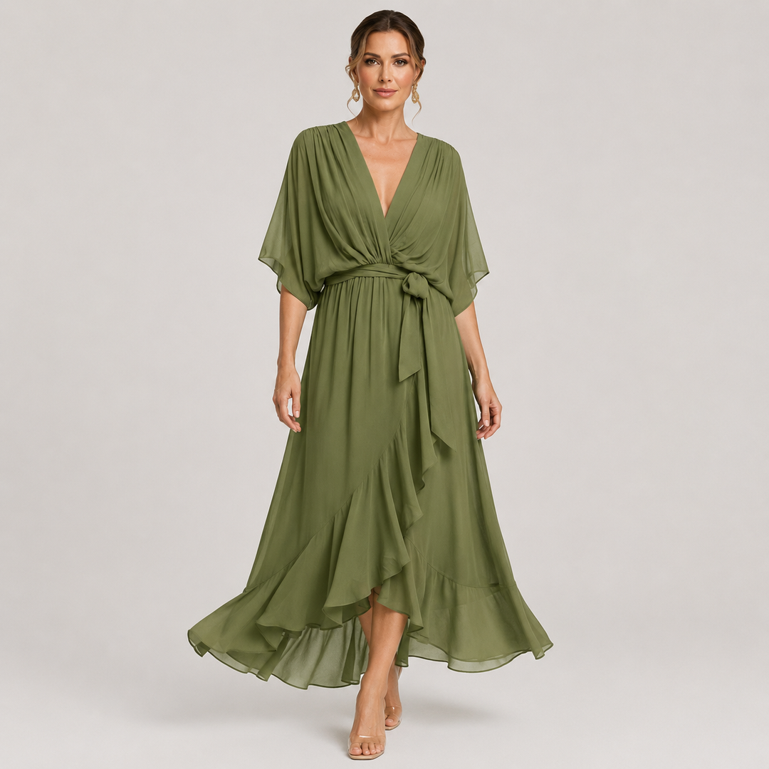 Isabel | Vestido Midi Cruzado con Cuello en V