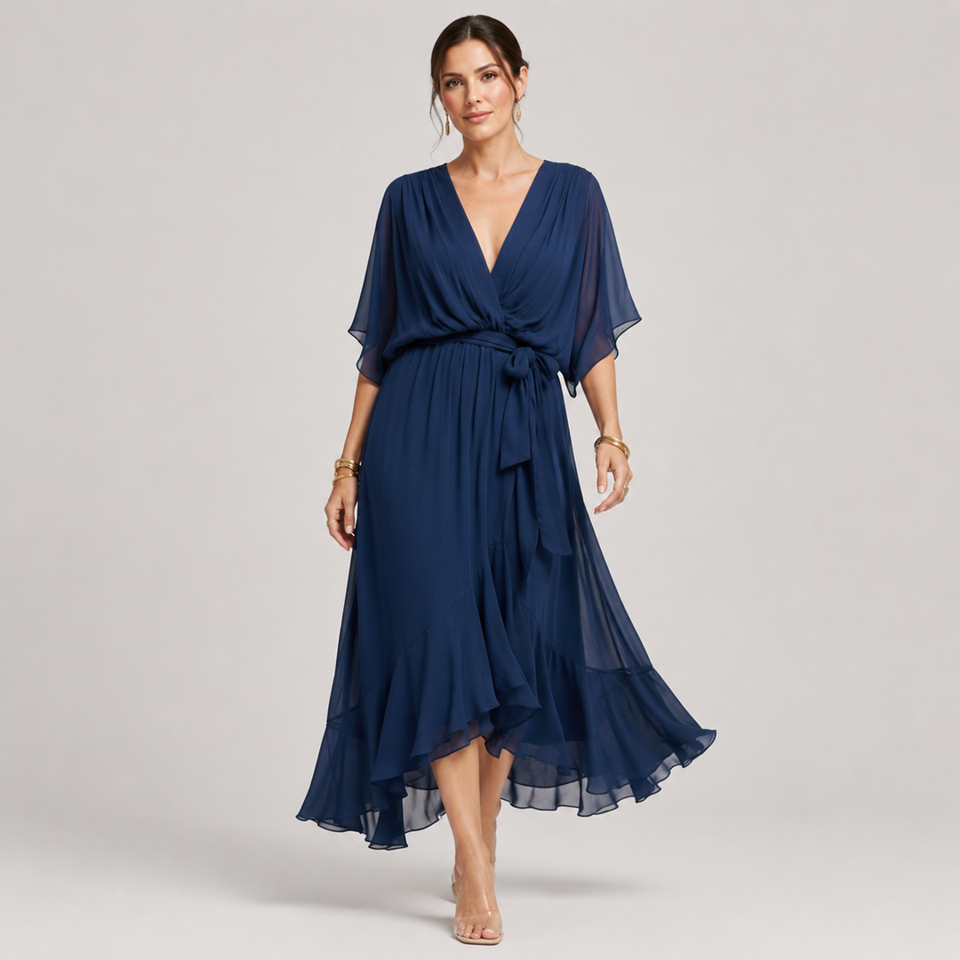 Isabel | Vestido Midi Cruzado con Cuello en V