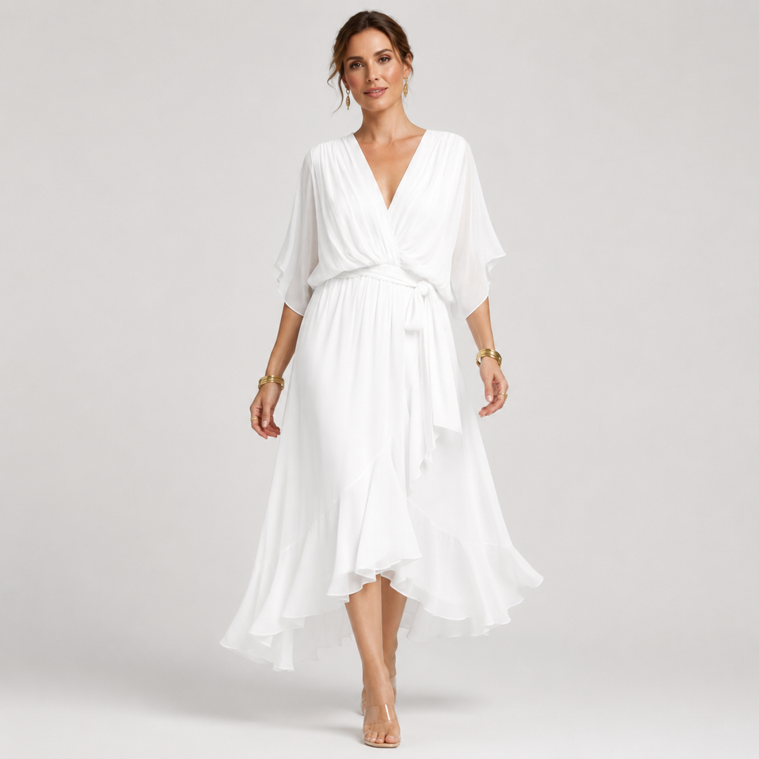Isabel | Vestido Midi Cruzado con Cuello en V