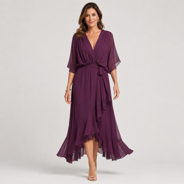 Isabel | Vestido Midi Cruzado con Cuello en V