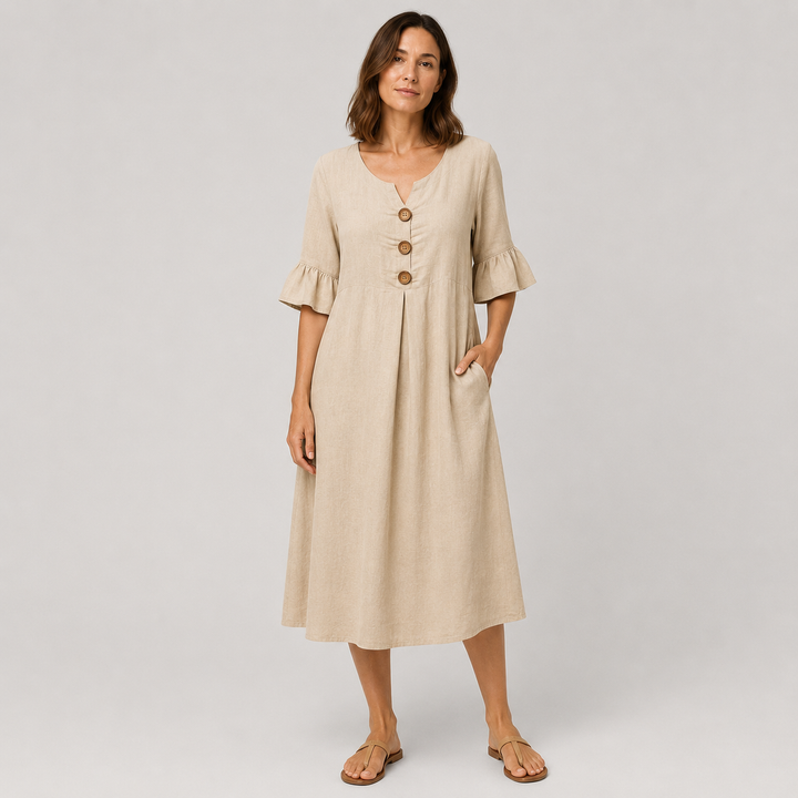 Carmen | Vestido Midi de Lino con Botones