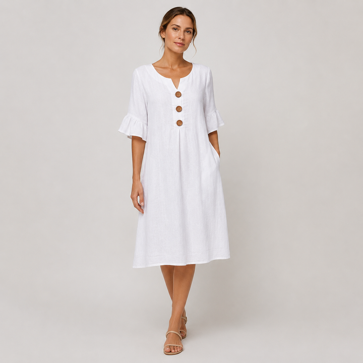 Carmen | Vestido Midi de Lino con Botones