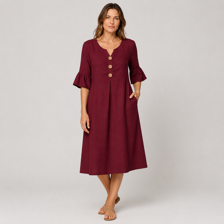 Carmen | Vestido Midi de Lino con Botones