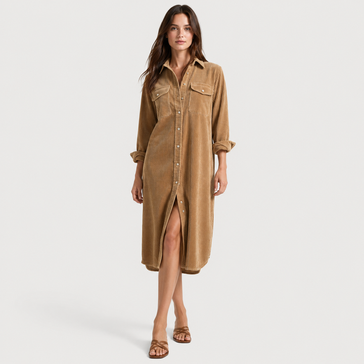 Lucía | Vestido Camisero Midi de Pana