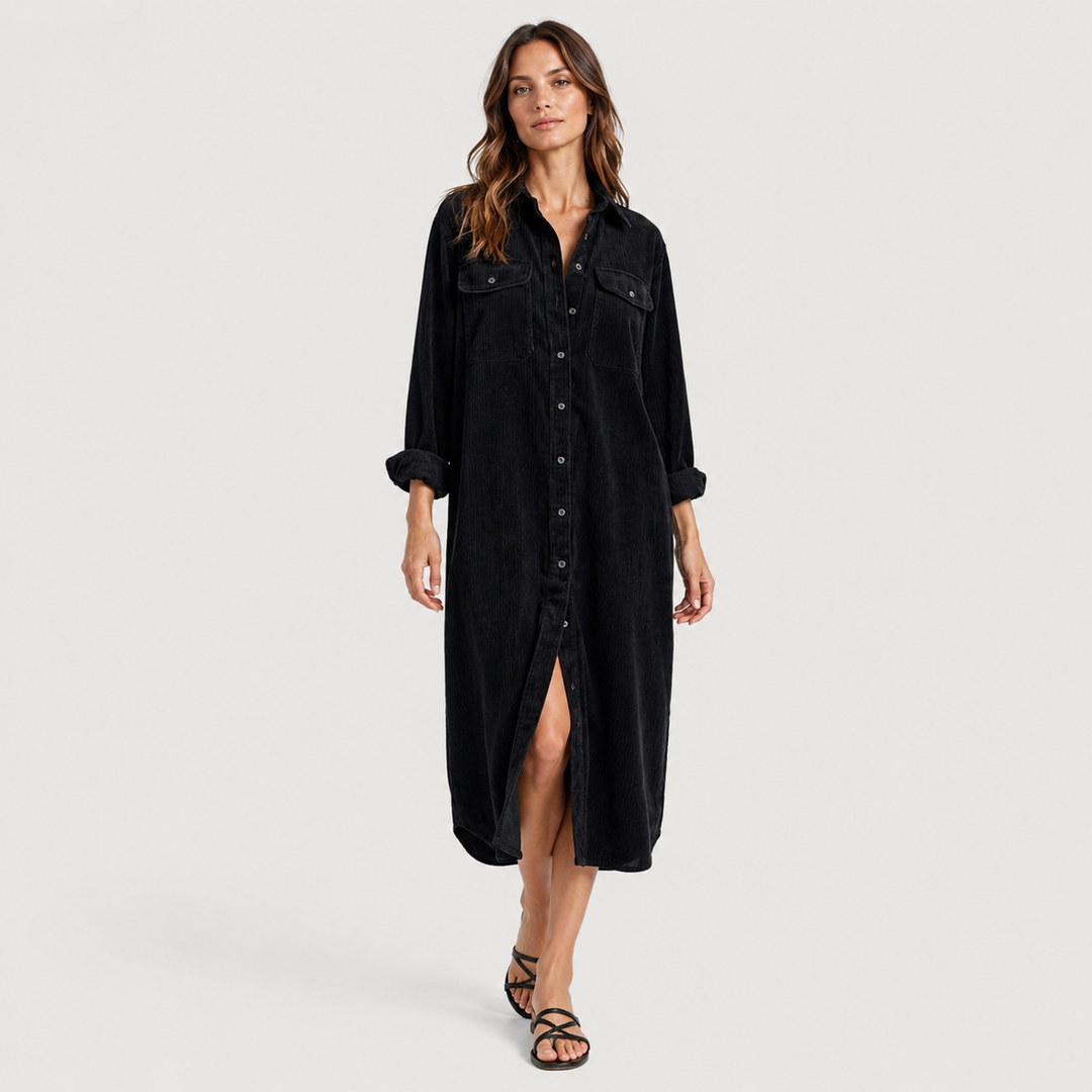 Lucía | Vestido Camisero Midi de Pana