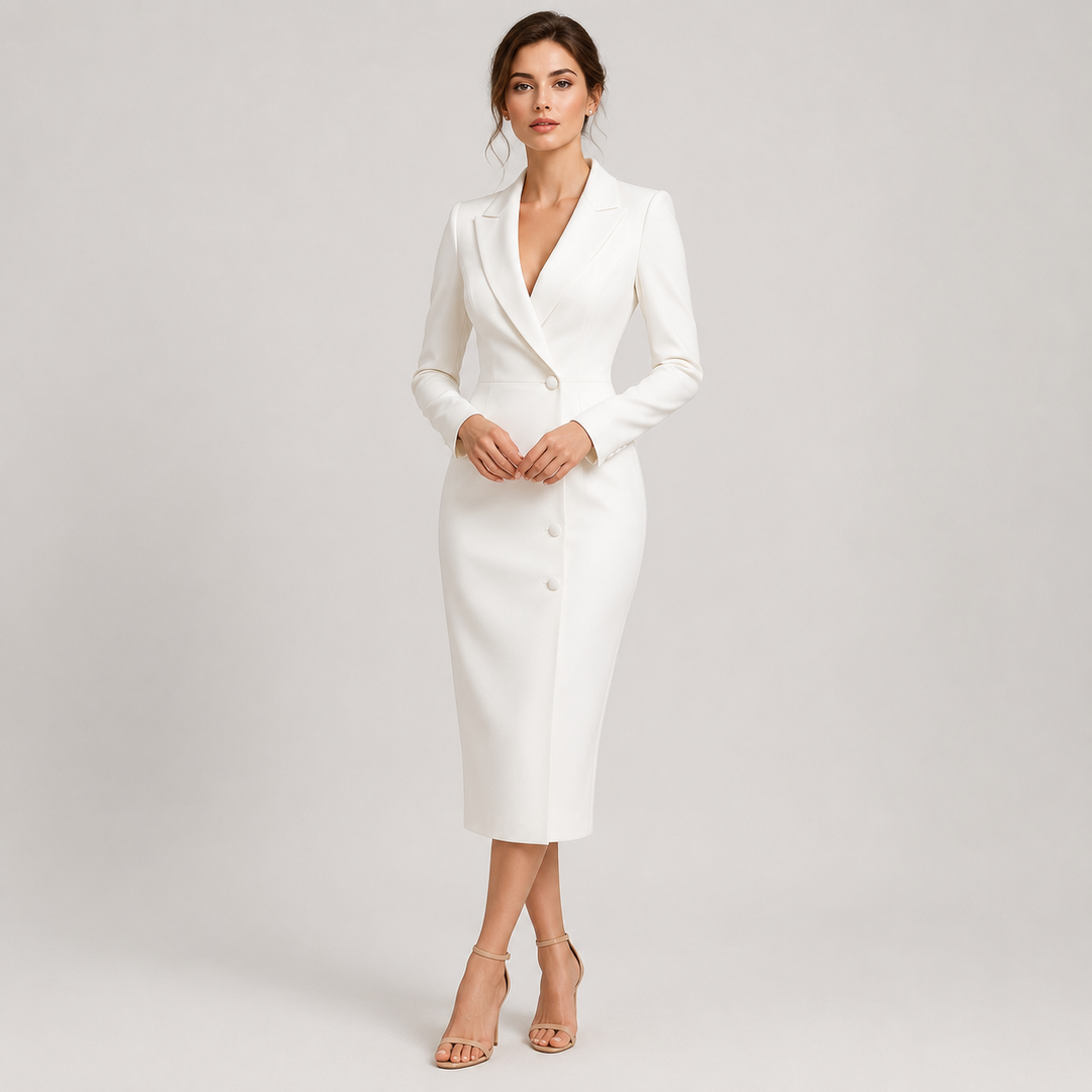 Sonia | Vestido Blazer Midi con Cuello Solapa
