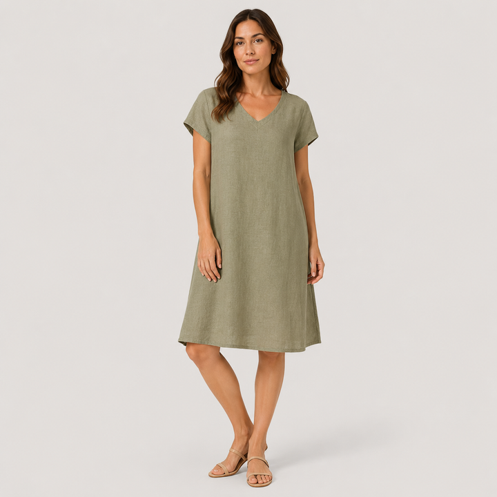 Klara | Vestido Midi de Algodón con Cuello en V