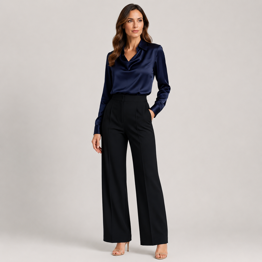 Zofia | Blusa Satinada con Cuello Drapeado