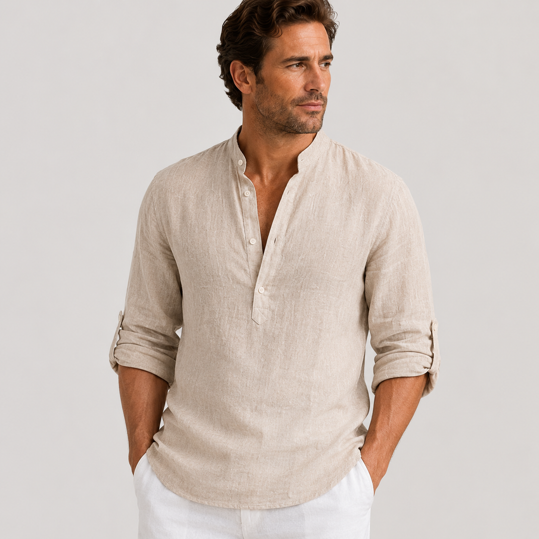 Mateo | Camisa de Lino Casual con Cuello Mao