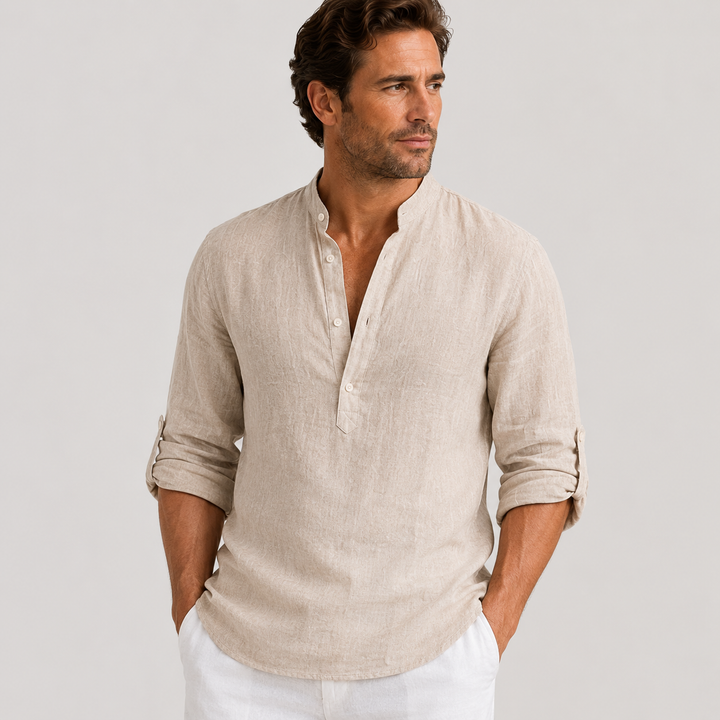 Mateo | Camisa de Lino Casual con Cuello Mao