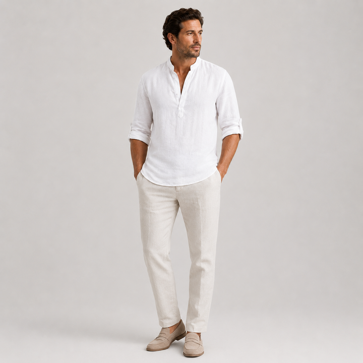 Mateo | Camisa de Lino Casual con Cuello Mao