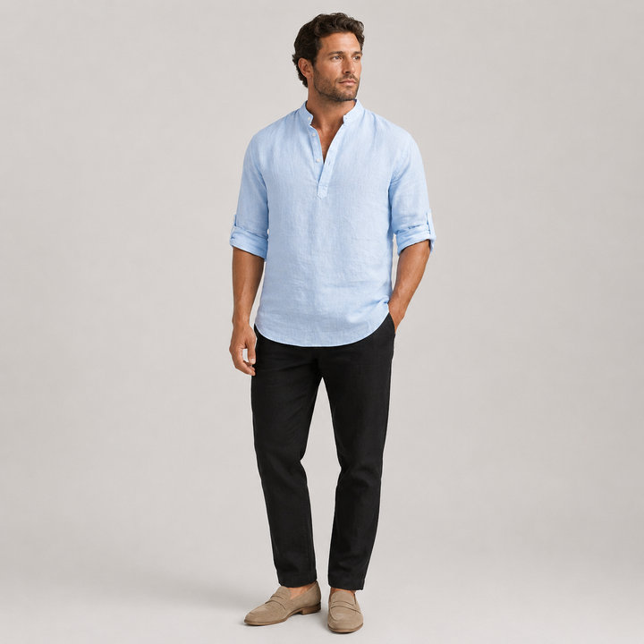 Mateo | Camisa de Lino Casual con Cuello Mao