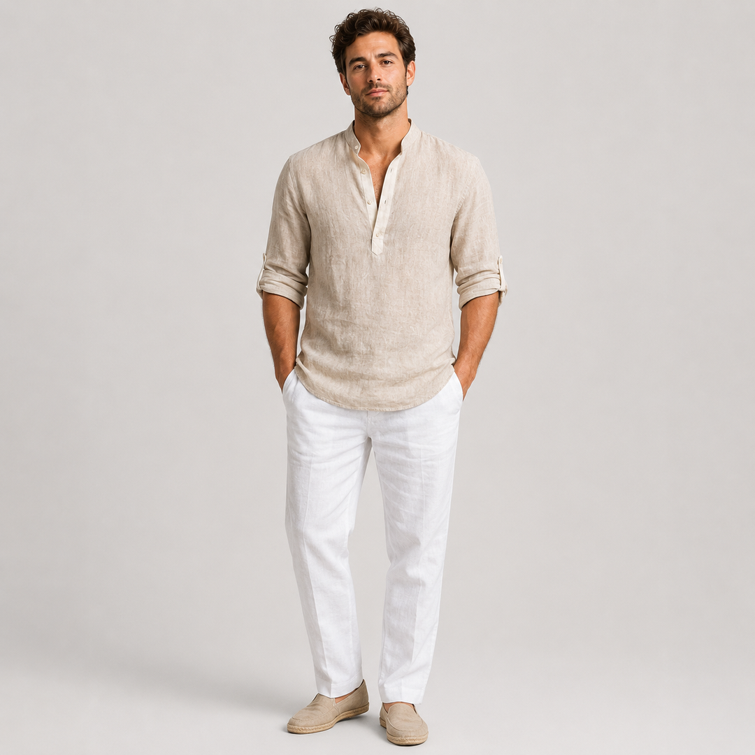 Mateo | Camisa de Lino Casual con Cuello Mao